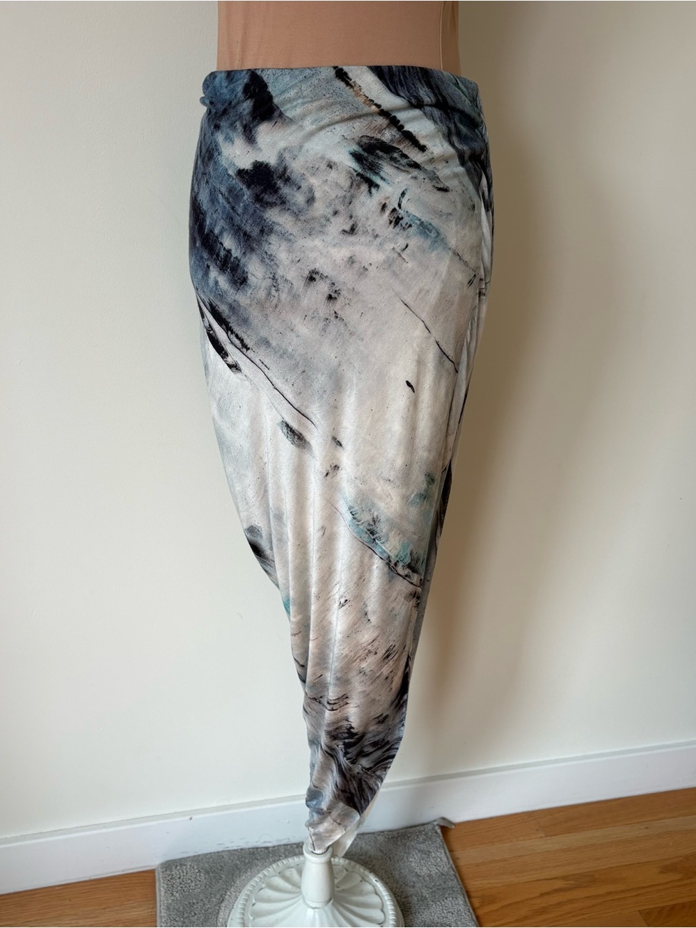 Helmut Lang Tidal Print Asymmetrical Multicolor Maxi Jersey Skirt EUC Size Small - Picture 7 of 12